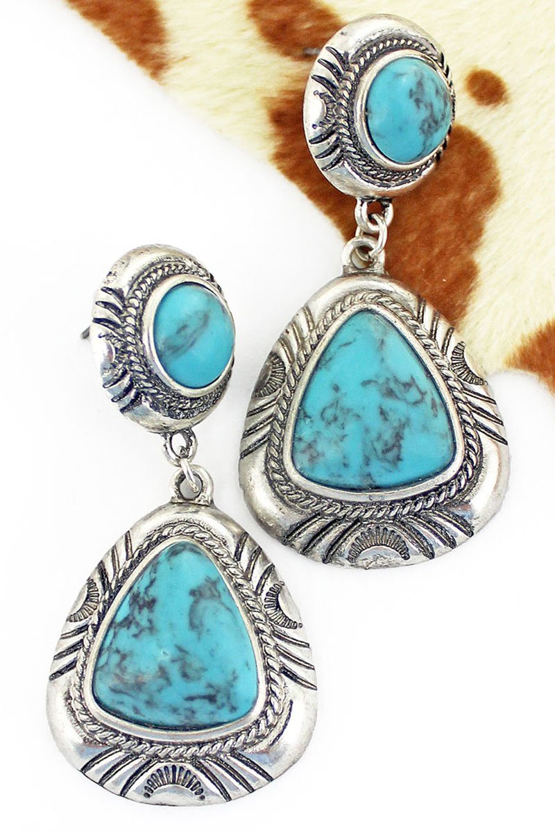 ALVARADO SILVERTONE FRAMED TURQUOISE TRIANGLE EARRINGS - Unique Inspirations by Tracy and Anna