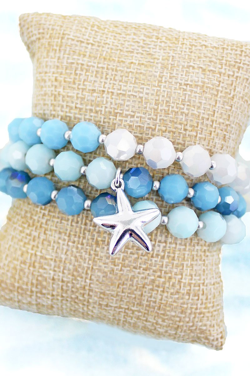 STARFISH CHARM BLUE BEADED BRACELET SET - Unique Inspirations by Tracy and Anna