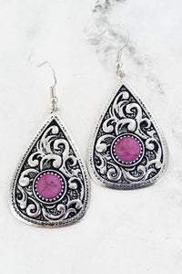 FUCHSIA PINK LA ROCHELLE SILVERTONE TEARDROP EARRINGS - Unique Inspirations by Tracy and Anna