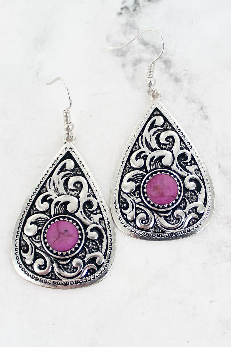 FUCHSIA PINK LA ROCHELLE SILVERTONE TEARDROP EARRINGS - Unique Inspirations by Tracy and Anna