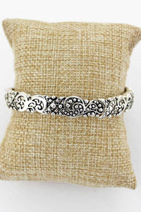 Silvertone Multi-Textured X Scroll Stretch Bracelet - Unique Inspirations by Tracy and Anna