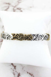 TWO-TONE MULTI-TEXTURED X SCROLL STRETCH BRACELET - Unique Inspirations by Tracy and Anna