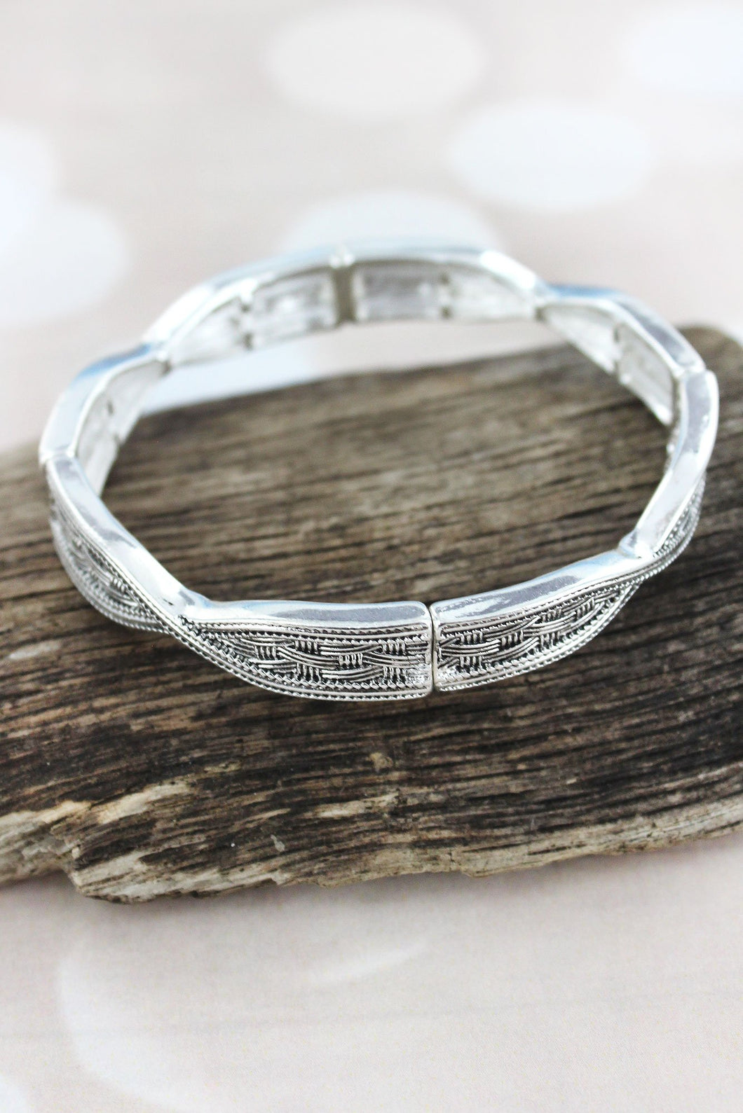 ANTIQUE SILVERTONE BASKET WEAVE TWISTING BRACELET - Unique Inspirations by Tracy and Anna