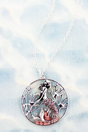 PINK CRYSTAL MERMAID DISK NECKLACE - Unique Inspirations by Tracy and Anna