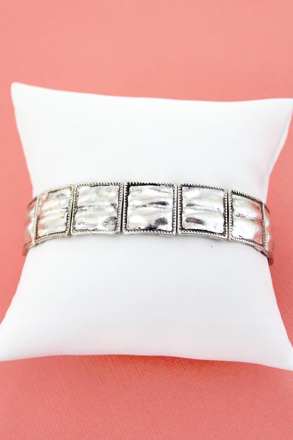 Burnished Silvertone Squares Stretch Bracelet - Unique Inspirations by Tracy and Anna