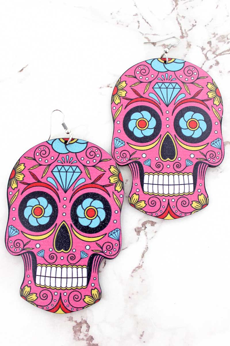 WOOD SUGAR SKULL EARRINGS - Unique Inspirations by Tracy and Anna
