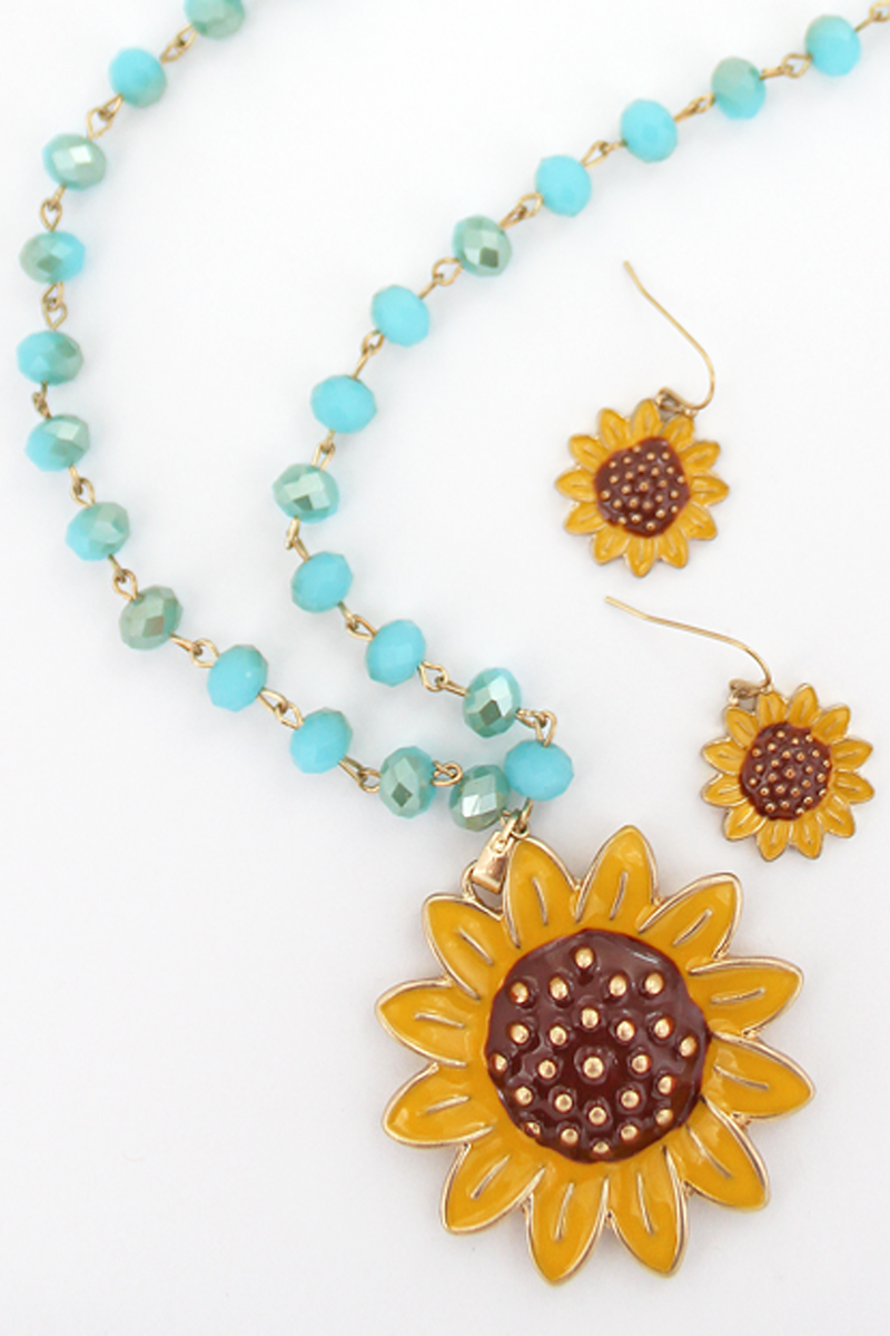 UNFLOWER TURQUOISE BEADED NECKLACE AND EARRING SET - Unique Inspirations by Tracy and Anna