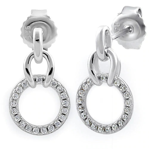 Sterling Silver Circle CZ Dangle Earrings - Unique Inspirations by Tracy and Anna