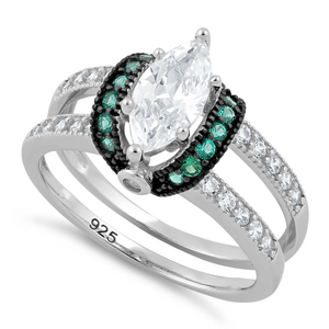 Sterling Silver Clear Marquise Emerald CZ Black Plating Ring - Unique Inspirations by Tracy and Anna