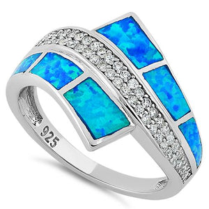 Sterling Silver Elegant Blue Lab Opal & Clear CZ Ring - Unique Inspirations by Tracy and Anna