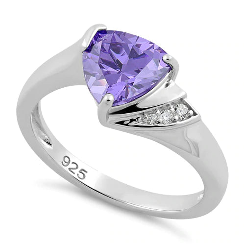Sterling Silver Elegant Trillion Cut Amethyst CZ Ring - Unique Inspirations by Tracy and Anna