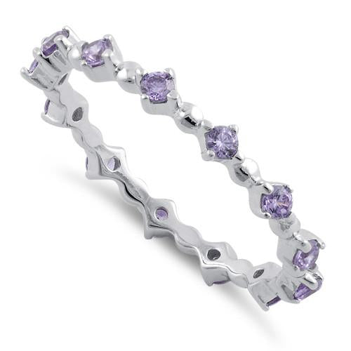 Sterling Silver Eternity Thin Amethyst CZ Ring - Unique Inspirations by Tracy and Anna