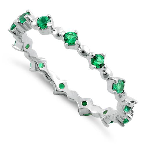 Sterling Silver Eternity Thin Emerald CZ Ring - Unique Inspirations by Tracy and Anna