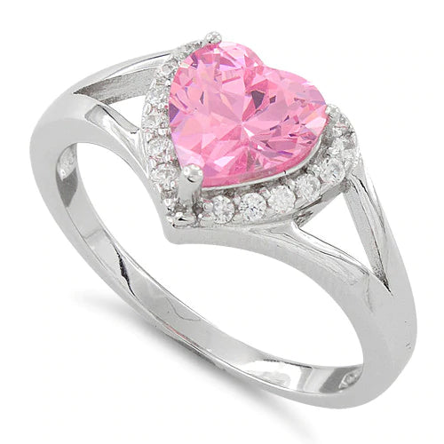 Sterling Silver Heart Shape Pink CZ Ring - Unique Inspirations by Tracy and Anna