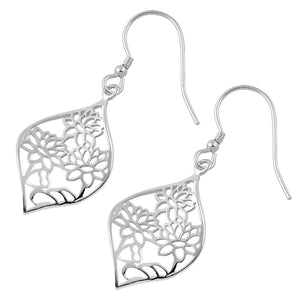 Sterling Silver Lotus Flower Hook Earrings - Unique Inspirations by Tracy and Anna