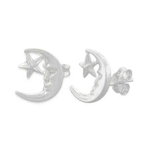 Sterling Silver Moon and Star Stud Earrings - Unique Inspirations by Tracy and Anna