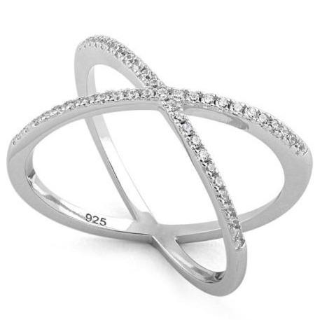Sterling Silver Overlapping X CZ Ring - Unique Inspirations by Tracy and Anna