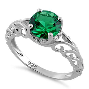 Sterling Silver Swirl Design Emerald and Clear CZ Ring - Unique Inspirations by Tracy and Anna