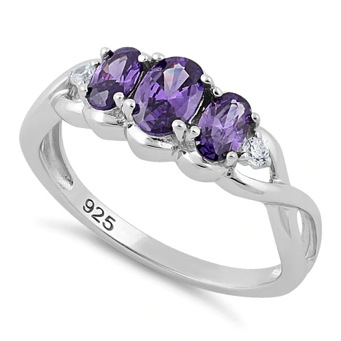 Sterling Silver Triple Oval Amethyst CZ Ring - Unique Inspirations by Tracy and Anna